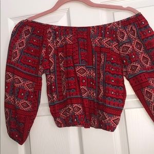 Hollister Red, Aztec Long Sleeve Crop Top